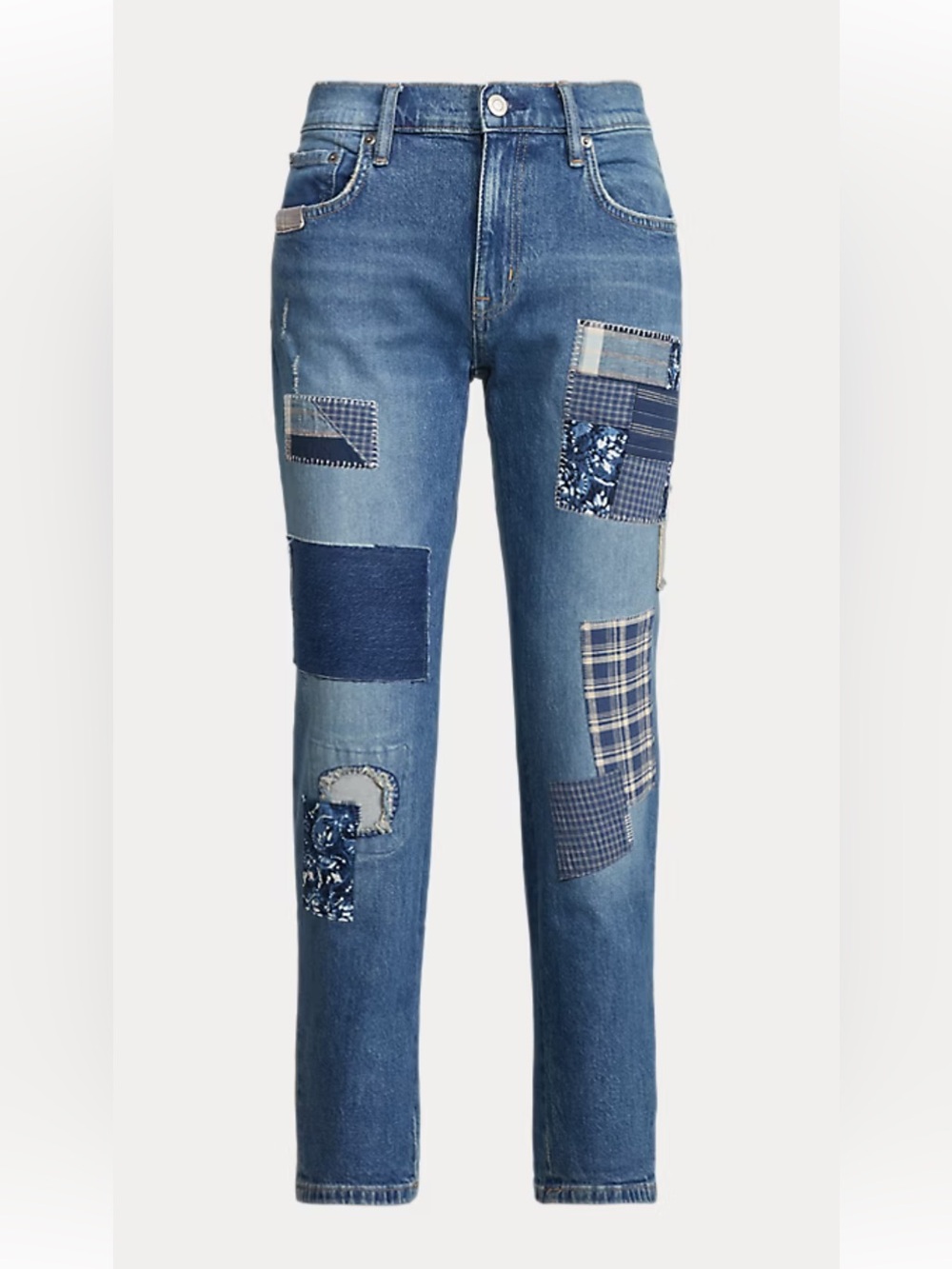 Lauren Ralph Lauren Womens Patchwork Relaxed Tapered Jeans Blue